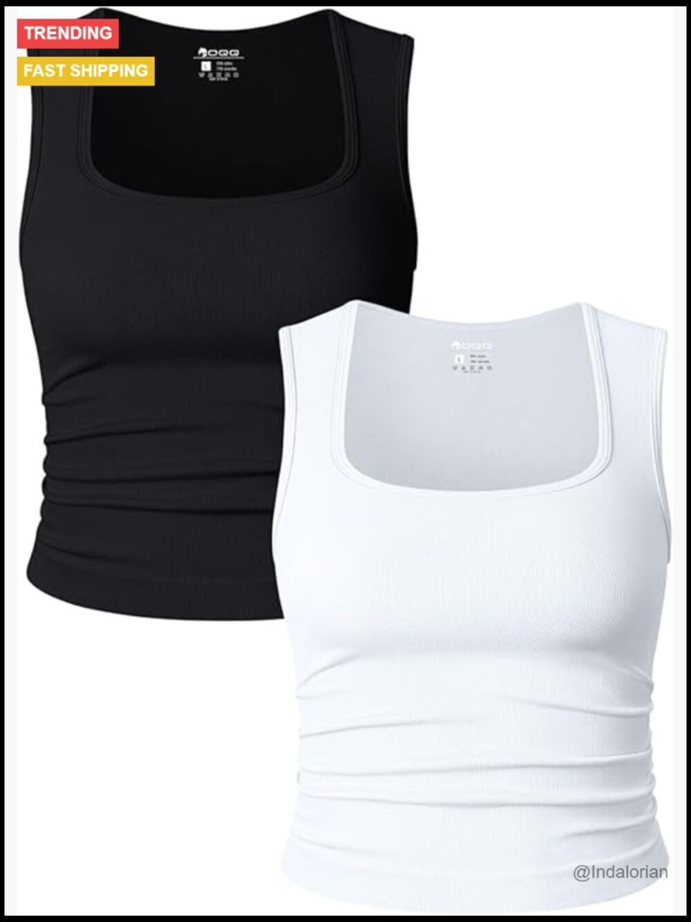 2 Piece Crop Tops Square Neck Sleeveless Stretch Tank Tops Cotton Blend